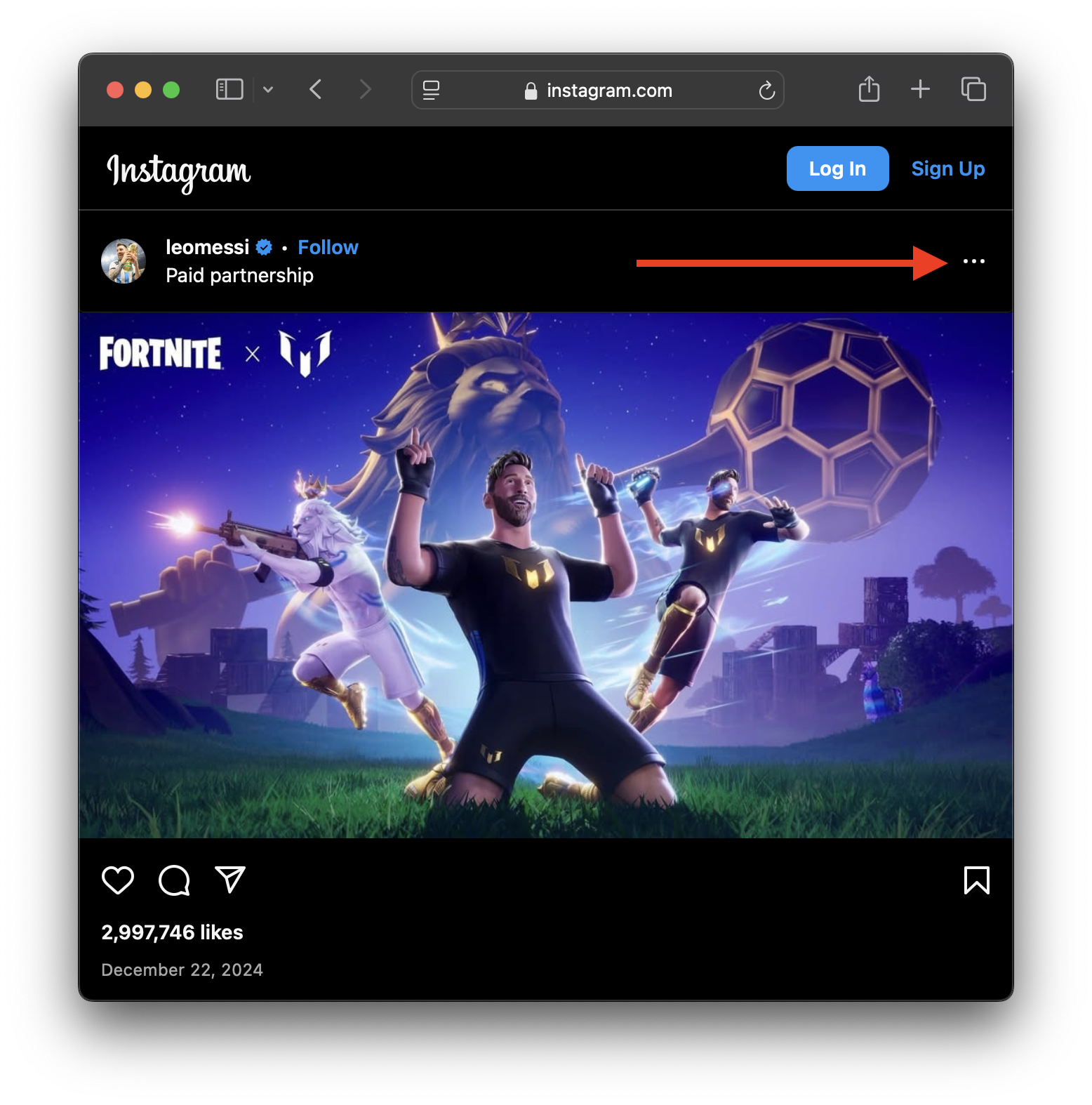 Three dots menu on Instagram post
